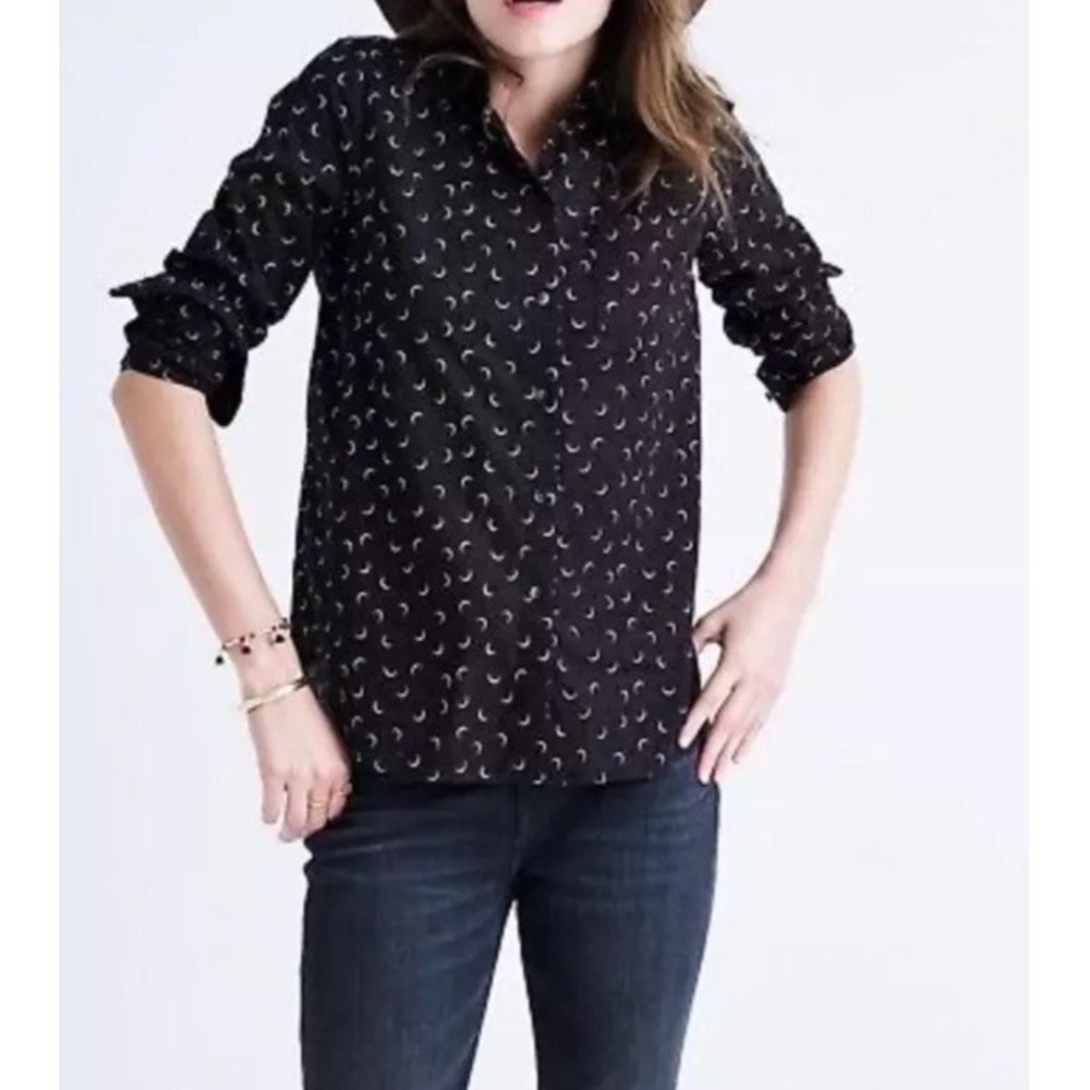 MADEWELL Shrunken Ex-Boyfriend Shirt in Crescent Moon Black Size M Tan Black